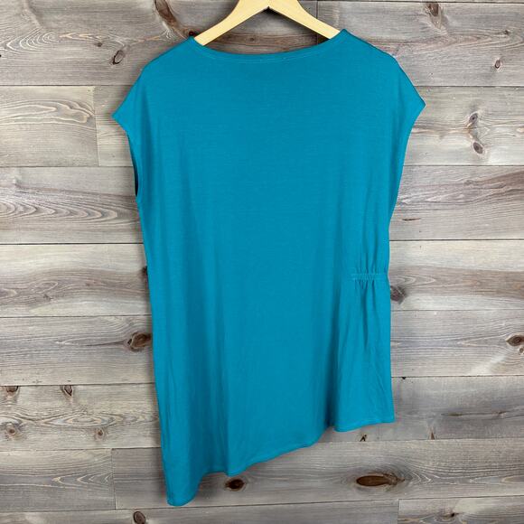 NWT Eileen Fisher Asymmetric Jewel Neck Turquoise Top - Picture 4 of 8